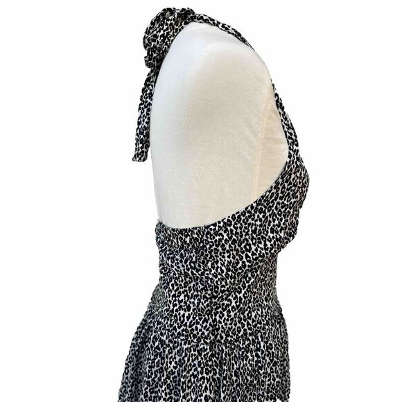 Warehouse Halter Neck light Hi Lo Midi Fit and Flare Black Leopard Dress 10 US - Picture 4 of 11